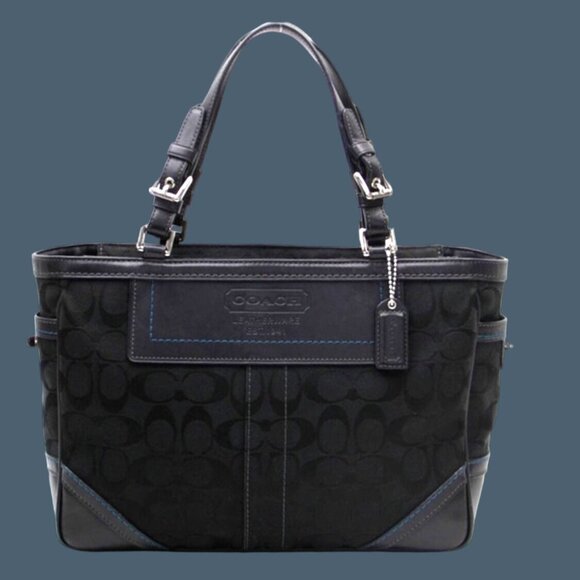 COACH - SIGNATURE AQUA BLACK JACQUARD PURSE - Picture 1 of 13